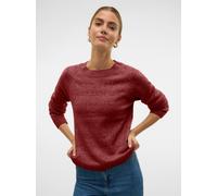 Rundhalspullover VERO MODA "VMDOFFY LS O-NECK BLOUSE GA NOOS", Damen, Gr. L, syrah detail:with weiß melange, Strick, Obermaterial: 94% Polyester, 3% Elasthan, 3% Nylon, meliert, regular fit hüftlang,