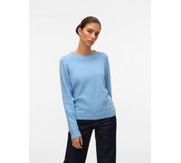 Rundhalspullover VERO MODA "VMDOFFY LS O-NECK BLOUSE GA NOOS", Damen, Gr. S, blau (blau jasper melange), Strick, Obermaterial: 94% Polyester, 3% Elasthan, 3% Nylon, meliert, regular fit normal, Rundha