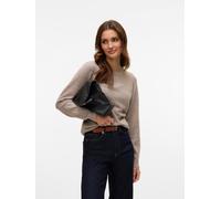 Rundhalspullover VERO MODA "VMDOFFY LS O-NECK BLOUSE GA NOOS", Damen, Gr. S, grau (moon rock melange), Strick, Obermaterial: 94% Polyester, 3% Elasthan, 3% Nylon, meliert, regular fit normal, Rundhals