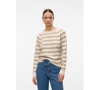 VERO MODA Damen VMDOFFY LS O-Neck Blouse GA NOOS Strickpullover, Birch/Stripes:W. Sepia Tint, XL