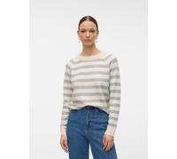 Rundhalspullover VERO MODA "VMDOFFY LS O-NECK BLOUSE GA NOOS", Damen, Gr. XXL, beige (birch stripes:with lgm), Strick, Obermaterial: 94% Polyester, 3% Elasthan, 3% Nylon, gestreift, regular fit normal