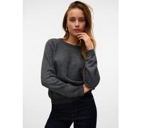 Rundhalspullover VERO MODA "VMDOFFYSHINE LS O-NECK BLOUSE REP NOOS", Damen, Gr. L, schwarz (asphalt detail:with silber lurex), Strick, Obermaterial: 85% Polyester, 11% metallisierte Fasern, 2% Elastha