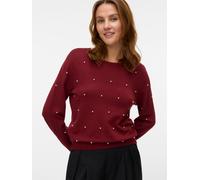 Rundhalspullover VERO MODA "VMGLORY PEARL LS O-NECK PULLOVER BOO", Damen, Gr. M, rot (syrah), Strick, Obermaterial: 80% Viskose, 20% Nylon, unifarben, regular fit, Rundhals, Rippstrickbündchen, Pullov