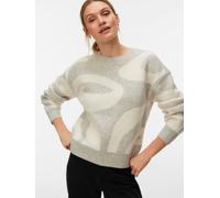 Rundhalspullover VERO MODA "VMLARA LS O-NECK PULLOVER GA BOO REP", Damen, Gr. L, grau (light grau melange pattern:birch), Strick, Obermaterial: 58% Polyester, 38% Polyacryl, 4% Elasthan, gemustert, re