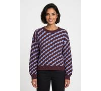Rundhalspullover VERO MODA "VMLARA LS O-NECK PULLOVER GA BOO REP", Damen, Gr. M, braun (winetasting detail:with baby lavender wave pattern), Strick, Obermaterial: 58% Polyester, 38% Polyacryl, 4% Elas