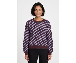 Rundhalspullover VERO MODA "VMLARA LS O-NECK PULLOVER GA BOO REP", Damen, Gr. M, braun (winetasting detail:with baby lavender wave pattern), Strick, Obermaterial: 58% Polyester, 38% Polyacryl, 4% Elas