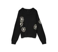 Rundhalspullover VERO MODA "VMLAURA LS O-NECK PULLOVER BOO", Damen, Gr. M, schwarz (schwarz detail:with birch), Strick, Rippstrick, Obermaterial: 60% Baumwolle, 40% Polyacryl, gemustert, modisch, regu