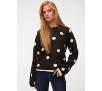Rundhalspullover VERO MODA "VMLIV LS KNIT EXP EXP", Damen, Gr. L, braun (chocolate torte aop:weiß dots), Strick, Obermaterial: 50% Polyacryl, 50% Polyester, gepunktet, normal, Rundhals, Rippstrickbünd