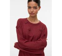 Rundhalspullover VERO MODA "VMROSE LS O-NECK PULLOVER BOO", Damen, Gr. L, rot (syrah detail:melange), Strick, Obermaterial: 97% Polyester, 3% Elasthan, meliert, regular fit, Rundhals, Rippstrickbündch