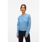 Rundhalspullover VERO MODA "VMROSE LS O-NECK PULLOVER BOO", Damen, Gr. M, blau (glacier lake detail:melange), Strick, Obermaterial: 97% Polyester, 3% Elasthan, meliert, regular fit, Rundhals, Rippstri