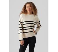 Rundhalspullover VERO MODA "VMSABA LS O-NECK STRIPE PULLOVER GA NOOS", Damen, Gr. L, schwarz (birch stripes schwarz), Feinstrick, Obermaterial: 50% Viskose, 28% Polyester, 22% Nylon, gestreift, Po-bed