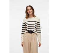 Rundhalspullover VERO MODA "VMSABA PLAIN LS O-NECK PULLOVER GA NOOS", Damen, Gr. S, schwarz (birch stripes:schwarz), Strick, Obermaterial: 50% Viskose, 28% Polyester, 22% Nylon, gestreift, normal, Run