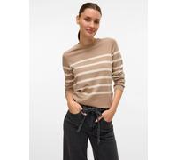 Rundhalspullover VERO MODA "VMSABA PLAIN LS O-NECK PULLOVER GA NOOS", Damen, Gr. XS, beige (silber mink stripes:birch), Strick, Obermaterial: 50% Viskose, 28% Polyester, 22% Nylon, gestreift, normal,