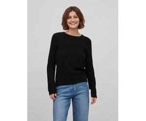 Rundhalspullover VILA "VIDALO O-NECK L/S KNIT TOP- NOOS", Damen, Gr. L, schwarz, Feinstrick, Obermaterial: 100% Baumwolle, unifarben, regular fit normal, Rundhals, Rippbündchen, Pullover Rundhalspullo