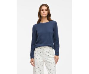 Rundhalspullover VILA "VIDALO O-NECK L/S KNIT TOP- NOOS", Damen, Gr. S, blau (vintage indigo), Feinstrick, Obermaterial: 100% Baumwolle, unifarben, regular fit normal, Rundhals, Rippbündchen, Pullover