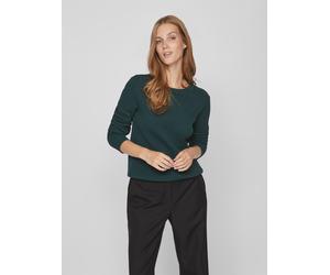 Rundhalspullover VILA "VIDALO O-NECK L/S KNIT TOP- NOOS", Damen, Gr. S, grün (ponderosa pine), Feinstrick, Obermaterial: 100% Baumwolle, unifarben, regular fit normal, Rundhals, Rippbündchen, Pullover