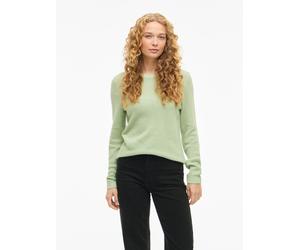 Rundhalspullover VILA "VIDALO O-NECK L/S KNIT TOP- NOOS", Damen, Gr. S, grün (smoke grün), Feinstrick, Obermaterial: 100% Baumwolle, unifarben, regular fit normal, Rundhals, Rippbündchen, Pullover Run