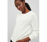 Rundhalspullover VILA "VIDALO O-NECK L/S KNIT TOP- NOOS", Damen, Gr. S, weiß (weiß alyssum), Feinstrick, Obermaterial: 100% Baumwolle, unifarben, regular fit normal, Rundhals, Rippbündchen, Pullover R