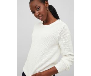 Rundhalspullover VILA "VIDALO O-NECK L/S KNIT TOP- NOOS", Damen, Gr. S, weiß (weiß alyssum), Feinstrick, Obermaterial: 100% Baumwolle, unifarben, regular fit normal, Rundhals, Rippbündchen, Pullover R