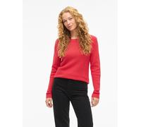 Rundhalspullover VILA "VIDALO O-NECK L/S KNIT TOP- NOOS", Damen, Gr. XXL, rot (hibiscus), Feinstrick, Obermaterial: 100% Baumwolle, unifarben, regular fit normal, Rundhals, Rippbündchen, Pullover Rund