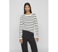 Rundhalspullover VILA "VIDALO O-NECK L/S STRIPE KNIT TOP- NOOS", Damen, Gr. L (40), schwarz-weiß (weiß alyssum stripes:schwarz), Rippstrick, Obermaterial: 100% Baumwolle, gestreift, regular fit normal