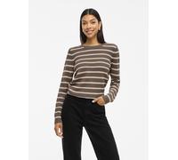 Rundhalspullover VILA "VIDALO O-NECK L/S STRIPE KNIT TOP- NOOS", Damen, Gr. M (38), beige (falcon stripes:sandshell), Rippstrick, Obermaterial: 100% Baumwolle, gestreift, regular fit normal, Rundhals,