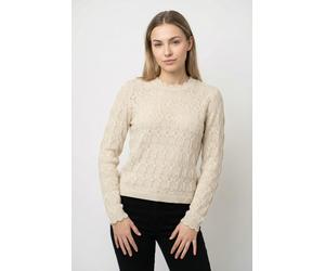 Rundhalspullover VILA "VILOWEN L/S POINTELLE KNIT TOP/PB", Damen, Gr. M, birch, Strick, Obermaterial: 90% Baumwolle, 10% Nylon, unifarben, normal, Rundhals, Pullover Rundhalspullover (13621423-M) birc