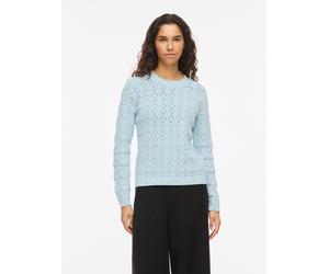 Rundhalspullover VILA "VILOWEN L/S POINTELLE KNIT TOP/PB", Damen, Gr. XS, blau (nantucket breeze), Strick, Obermaterial: 90% Baumwolle, 10% Nylon, unifarben, normal, Rundhals, Pullover Rundhalspullove