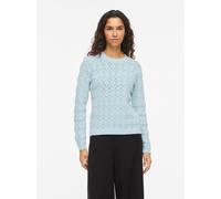 Rundhalspullover VILA "VILOWEN L/S POINTELLE KNIT TOP/PB", Damen, Gr. XS, nantucket breeze, Strick, Obermaterial: 90% Baumwolle, 10% Nylon, unifarben, normal, Rundhals, Pullover Rundhalspullover (1530