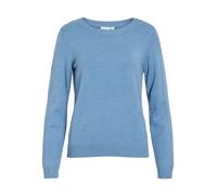 Rundhalspullover VILA "VIRIL O-NECK L/S KNIT TOP - NOOS", Damen, Gr. L, blau shadow detail:schwarz melange, Feinstrick, Obermaterial: 50% Viskose, 27% Nylon, 23% Polyester, meliert, regular fit normal