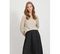 Rundhalspullover VILA "VIRIL O-NECK L/S KNIT TOP - NOOS", Damen, Gr. M, beige (natural melange), Feinstrick, Obermaterial: 50% Viskose, 27% Nylon, 23% Polyester, meliert, unifarben, regular fit normal