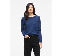 Rundhalspullover VILA "VIRIL O-NECK L/S KNIT TOP - NOOS", Damen, Gr. M, navy peony detail:schwarz melange, Feinstrick, Obermaterial: 50% Viskose, 27% Nylon, 23% Polyester, meliert, regular fit normal,