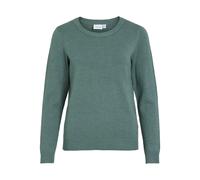 Rundhalspullover VILA "VIRIL O-NECK L/S KNIT TOP - NOOS", Damen, Gr. S, balsam grün detail:schwarz melange, Feinstrick, Obermaterial: 50% Viskose, 27% Nylon, 23% Polyester, meliert, regular fit normal