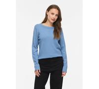Rundhalspullover VILA "VIRIL O-NECK L/S KNIT TOP - NOOS", Damen, Gr. S, blau shadow detail:schwarz melange, Feinstrick, Obermaterial: 50% Viskose, 27% Nylon, 23% Polyester, meliert, regular fit normal