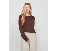 Rundhalspullover VILA "VIRIL O-NECK L/S KNIT TOP - NOOS", Damen, Gr. S, coffee bean, Feinstrick, Obermaterial: 50% Viskose, 27% Nylon, 23% Polyester, unifarben, regular fit normal, Rundhals, Rippbündc