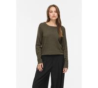 Rundhalspullover VILA "VIRIL O-NECK L/S KNIT TOP - NOOS", Damen, Gr. S, forest night detail:schwarz melange, Feinstrick, Obermaterial: 50% Viskose, 27% Nylon, 23% Polyester, meliert, regular fit norma