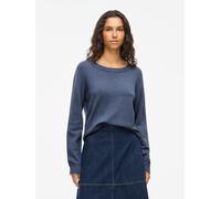Rundhalspullover VILA "VIRIL O-NECK L/S KNIT TOP - NOOS", Damen, Gr. XL, blau (vintage indigo detail:schwarz melange), Feinstrick, Obermaterial: 50% Viskose, 27% Nylon, 23% Polyester, meliert, regular