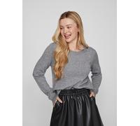 Rundhalspullover VILA "VIRIL O-NECK L/S KNIT TOP - NOOS", Damen, Gr. XL, grau (medium grau melange), Feinstrick, Obermaterial: 50% Viskose, 27% Nylon, 23% Polyester, meliert, unifarben, regular fit no