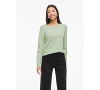 Rundhalspullover VILA "VIRIL O-NECK L/S KNIT TOP - NOOS", Damen, Gr. XL, smoke grün detail:light melange, Feinstrick, Obermaterial: 50% Viskose, 27% Nylon, 23% Polyester, meliert, regular fit normal,