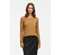 Rundhalspullover VILA "VIRIL O-NECK L/S KNIT TOP - NOOS", Damen, Gr. XS, braun (bistre detail:schwarz melange), Feinstrick, Obermaterial: 50% Viskose, 27% Nylon, 23% Polyester, meliert, regular fit no