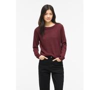 Rundhalspullover VILA "VIRIL O-NECK L/S KNIT TOP - NOOS", Damen, Gr. XXL, rot (port royale detail:schwarz melange), Feinstrick, Obermaterial: 50% Viskose, 27% Nylon, 23% Polyester, meliert, regular fi
