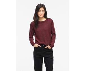 Rundhalspullover VILA "VIRIL O-NECK L/S KNIT TOP - NOOS", Damen, Gr. XXL, rot (port royale detail:schwarz melange), Feinstrick, Obermaterial: 50% Viskose, 27% Nylon, 23% Polyester, meliert, regular fi