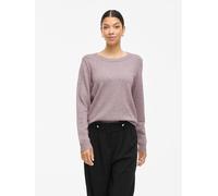 Rundhalspullover VILA "VIRIL O-NECK L/S KNIT TOP - NOOS", Damen, Gr. XXL, toadstool detail:light melange, Feinstrick, Obermaterial: 50% Viskose, 27% Nylon, 23% Polyester, meliert, regular fit normal,