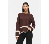 Rundhalspullover VILA "VIRIL O-NECK OVERSIZE L/S KNIT TOP- NOOS", Damen, Gr. L, coffee bean stripes:slnm, Strick, Obermaterial: 50% Viskose, 28% Polyester, 22% Nylon, gestreift, oversize normal, Rundh