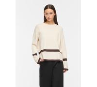 Rundhalspullover VILA "VIRIL O-NECK OVERSIZE L/S KNIT TOP- NOOS", Damen, Gr. L, super light natural melan stripes:coffee bean, Strick, Obermaterial: 50% Viskose, 28% Polyester, 22% Nylon, gestreift, o