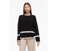 Rundhalspullover VILA "VIRIL O-NECK OVERSIZE L/S KNIT TOP- NOOS", Damen, Gr. S, schwarz (schwarz stripes:slnm), Strick, Obermaterial: 50% Viskose, 28% Polyester, 22% Nylon, gestreift, oversize normal,