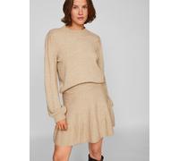 Rundhalspullover VILA "VIRIL TURTLE-NK BALLOON L/S TOP - NOOS", Damen, Gr. L (40), beige (natural melange), Feinstrick, Obermaterial: 50% Viskose, 28% Polyester, 22% Nylon, unifarben, regular fit norm