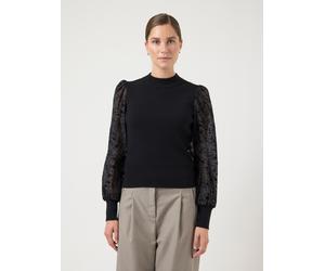 Rundhalspullover Y.A.S "YASDOTME LS KNIT PULLOVER S. NOOS", Damen, Gr. M, schwarz detail:flowers, Rippstrick, Obermaterial: 52% Viskose, 26% Polyester, 22% Nylon, unifarben, regular fit normal, hoch g