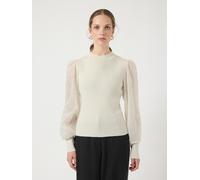 Rundhalspullover Y.A.S "YASDOTME LS KNIT PULLOVER S. NOOS", Damen, Gr. XS, birch detail:flowers, Rippstrick, Obermaterial: 52% Viskose, 26% Polyester, 22% Nylon, unifarben, regular fit normal, hoch ge