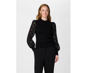 Rundhalspullover Y.A.S "YASDOTME LS KNIT PULLOVER S. NOOS", Damen, Gr. XXL, schwarz, Rippstrick, Obermaterial: 52% Viskose, 26% Polyester, 22% Nylon, unifarben, regular fit normal, hoch geschlossener